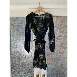 LC Lauren Conrad Navy and Flowers Silk Wrap Dress